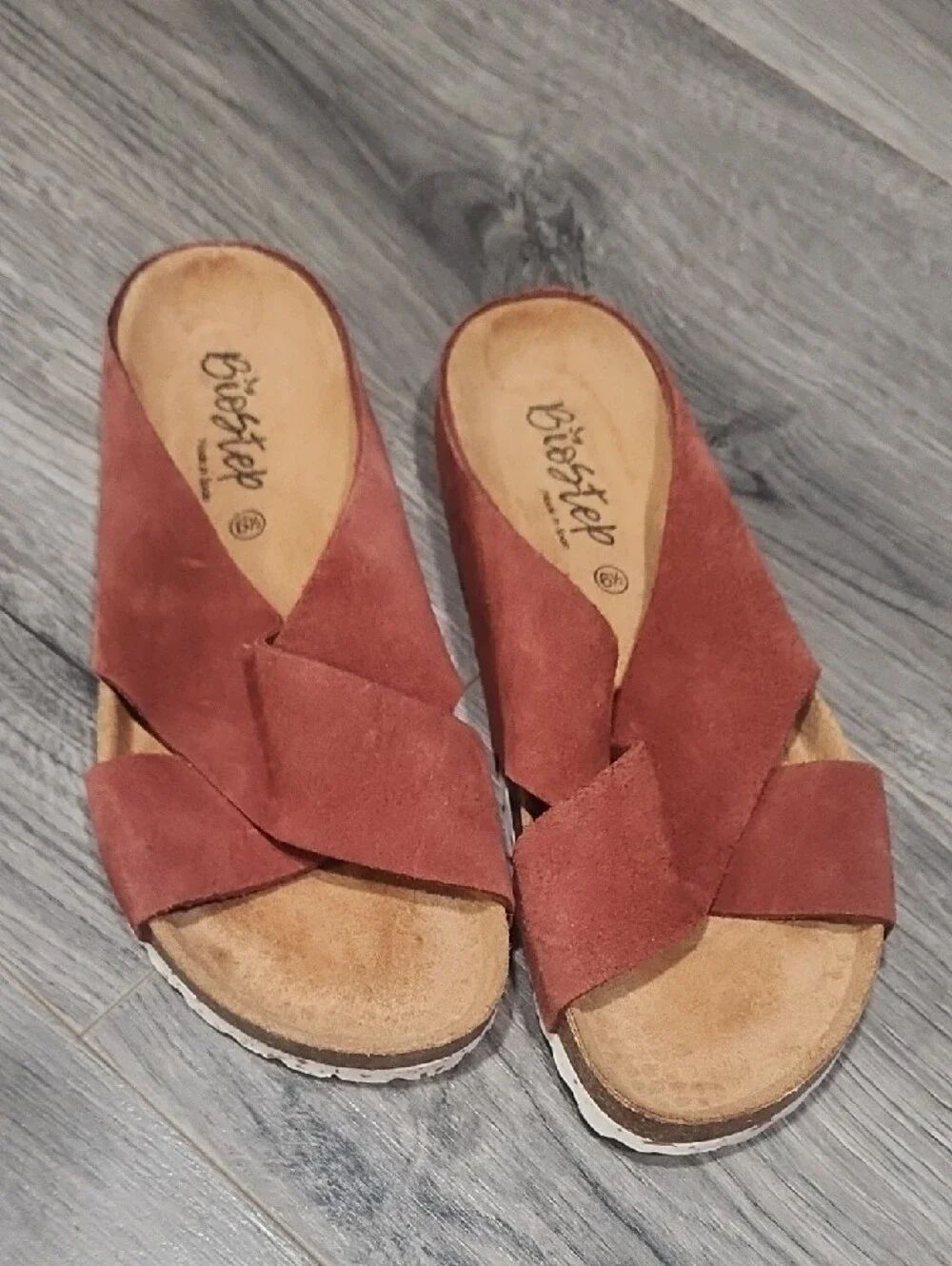 Women's BioStep Suede Slide Sandals in Rust Brown